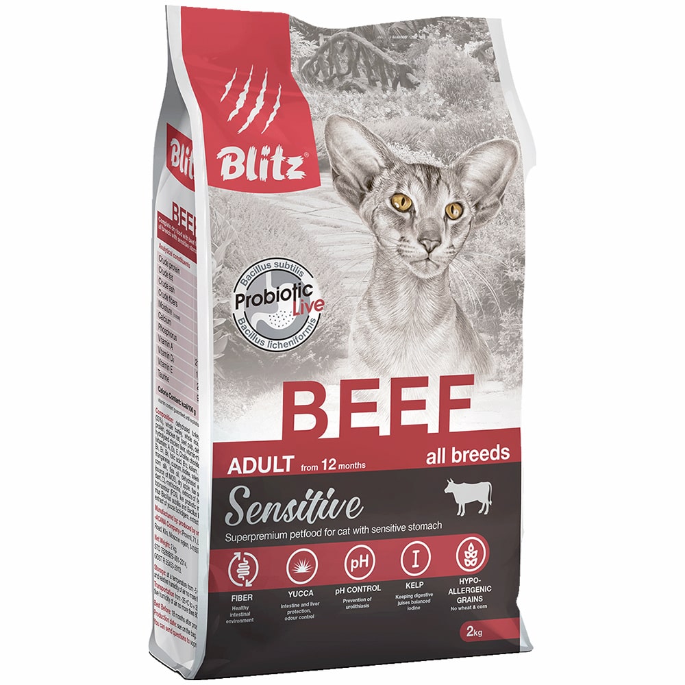 Сухой корм Блиц для взрослых кошек BLITZ Sensitive Adult Cat Beef (Говядина)